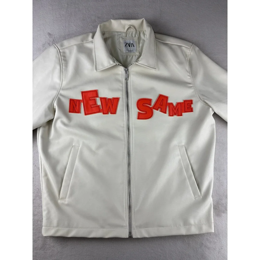 Zara DNWR Mens XL Faux Leather Jacket Cream New Same Nice Mood Only Patch